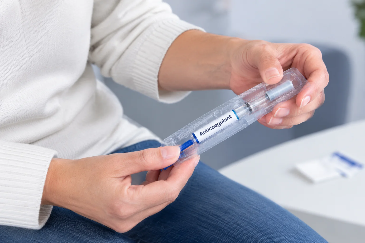Seringue préremplie d’anticoagulant dans son emballage